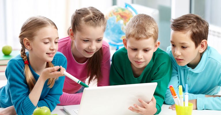 children solving textbooks