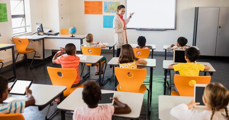 Teacher and pupils during class