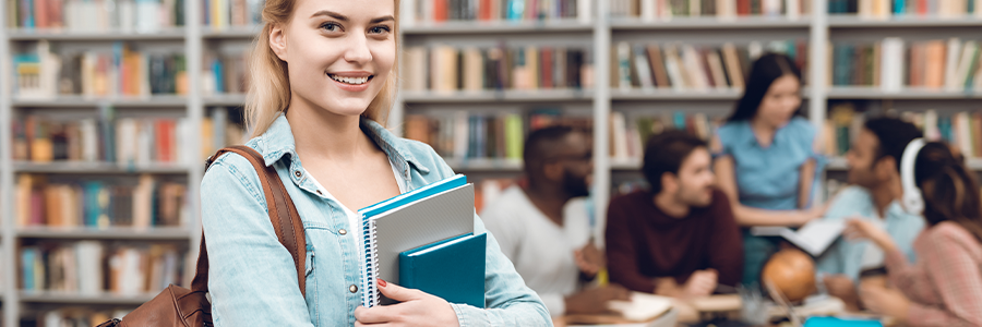 students in library