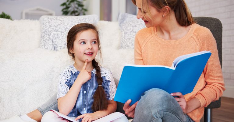 child learning together with mother