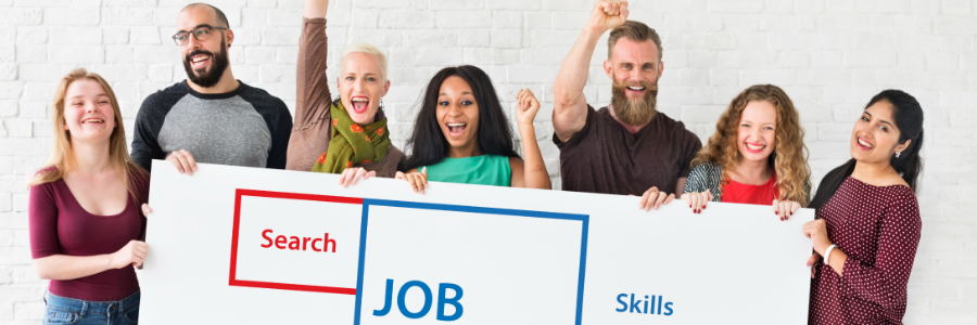 people holding a job search sign