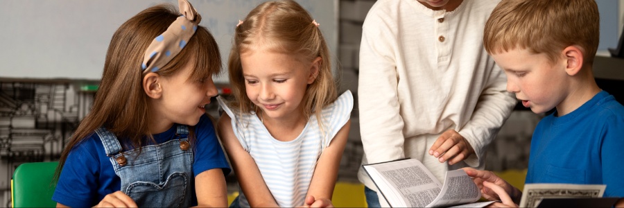 School kids studying
